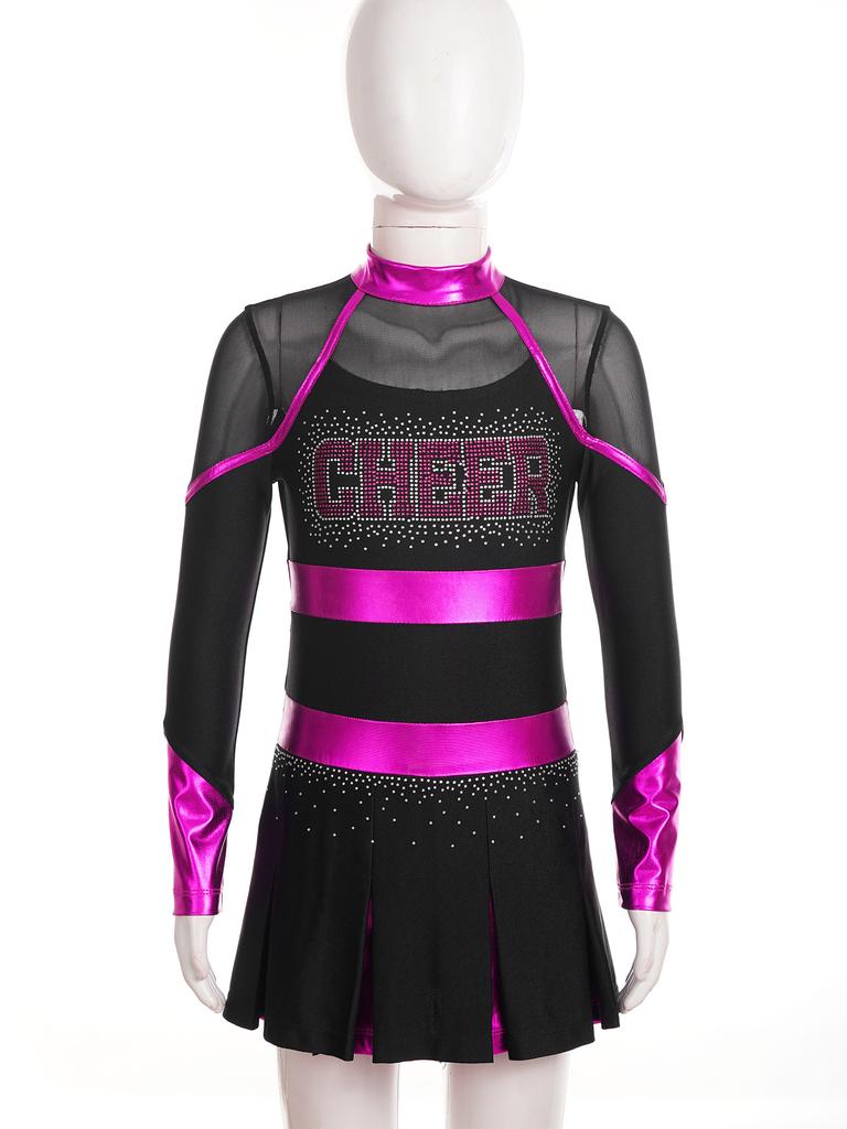 Girls Cheerleading Dance Outfit Halloween Fancy Dress Up Long Sleeve Dress Cheer Leader Uniform Masquerade Cosplay Outfits