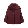 Womens Wool Blend Long Sleeve Coat With Scarf Collar Regular Fit Winter 2026 Oversized Outerwear