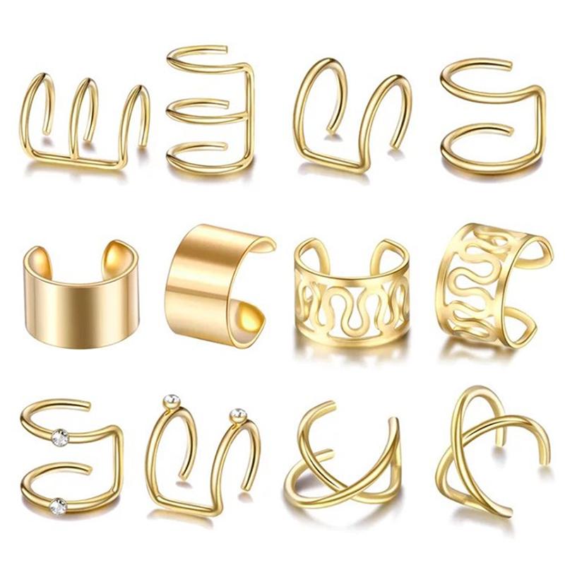 12Pcs/Set Ear Cuffs Leaf Ear Cuff Clip Earrings For Women Earcuff No Piercing
