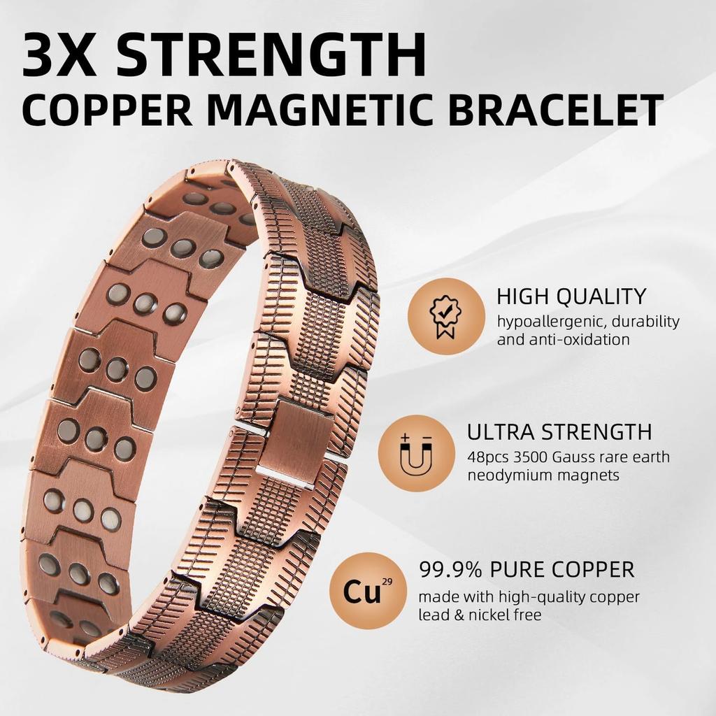 Pure Copper Bracelet for Men Vintage Magnetic Bracelets Wristband Adjustable Jewelry Gift