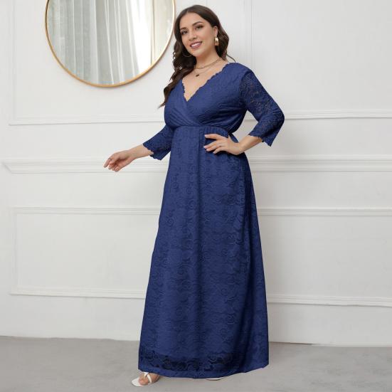Женское платье макси с V-образным вырезом 45720 рукав высокая талия длинное платье вышивка кружево цветок свадьба отпуск