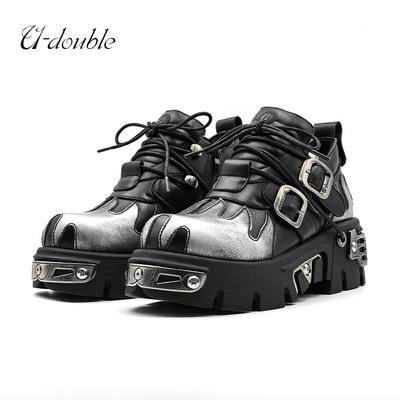 Рок Пламя Модные Резные Панк Ботинки Металл Готика Низкий Верх Обувь на Платформе Уникальный Дизайн