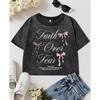 Pink Bow Faith Over Fear Print Washed Crop T-Shirt Women Summer T Shirts Cotton Slim Short Sleeve O-Neck T Shirt