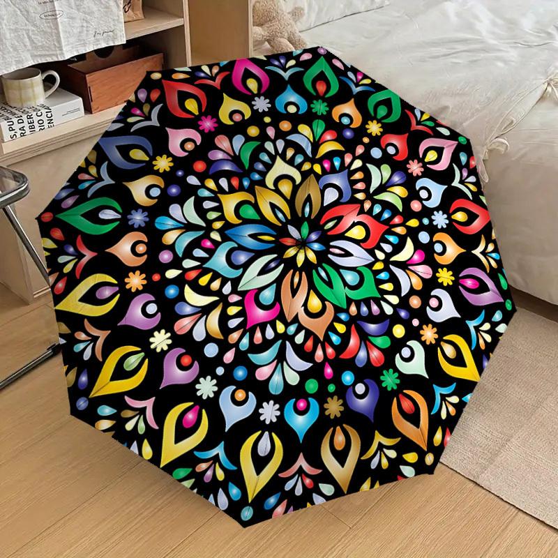 1pc Colorful Mandala Pattern Automatic Folding Umbrella, Heavy-Duty 8-Rib Construction, Perfect for Everyday yy251114153