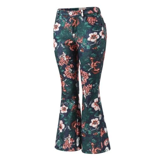 Женские джинсовые брюки с высокой талией, цветочным принтом, расклешенные джинсы с карманами, поясом, легкими дышащими джинсами