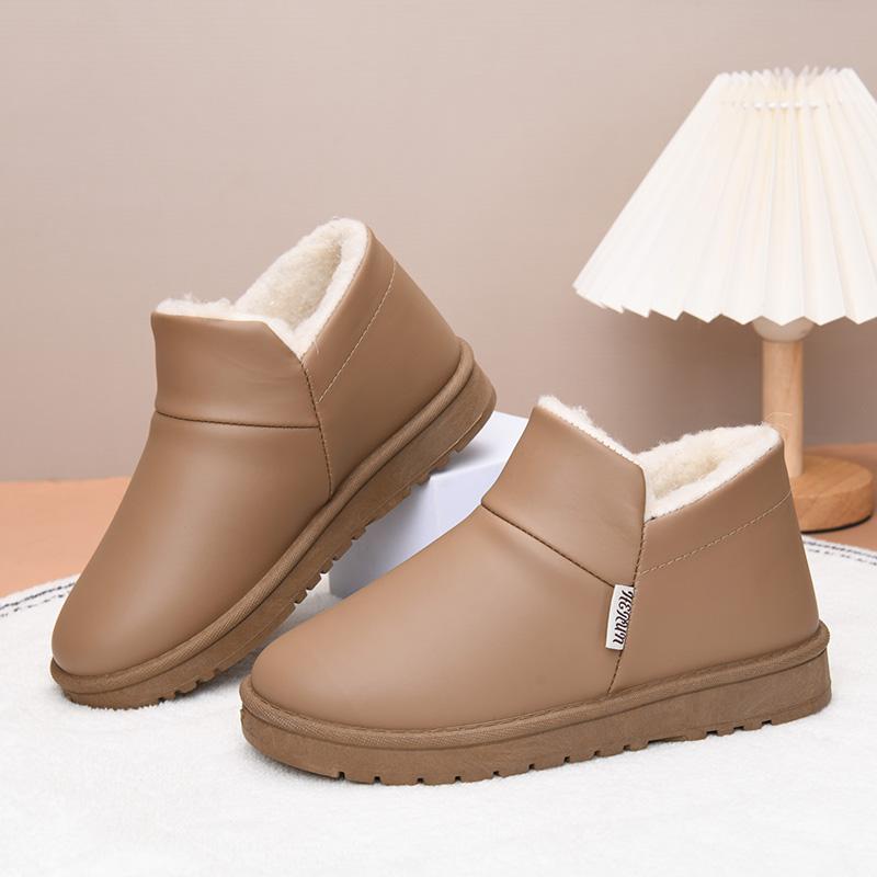 Зимние женские утепленные короткие ботинки на флисовой подкладке, модные повседневные сноубутсы слипоны, удобная обувь на плоской подошве для женщин среднего и пожилого возраста