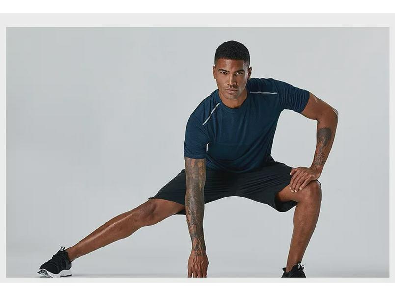 Мужская быстросохнущая летняя спортивная футболка — фирменный логотип, круглый вырез, короткий рукав, идеально подходит для бега и фитнеса