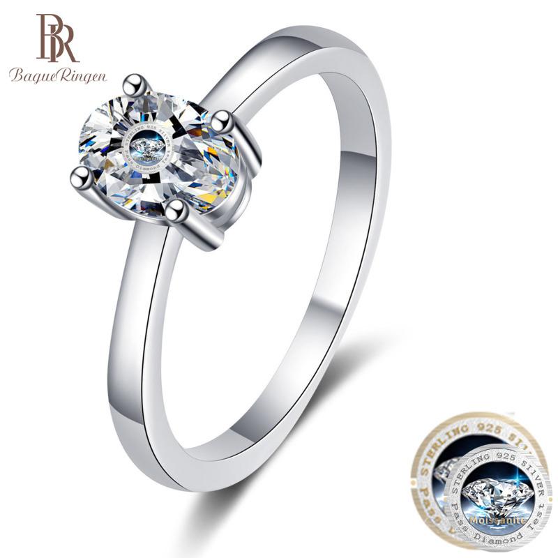 Bague Ringen Кольцо из стерлингового серебра 925 пробы с муассанитом овальной формы 1 карат с сертификатом, оригинальные обручальные свадебные украшения с бриллиантами
