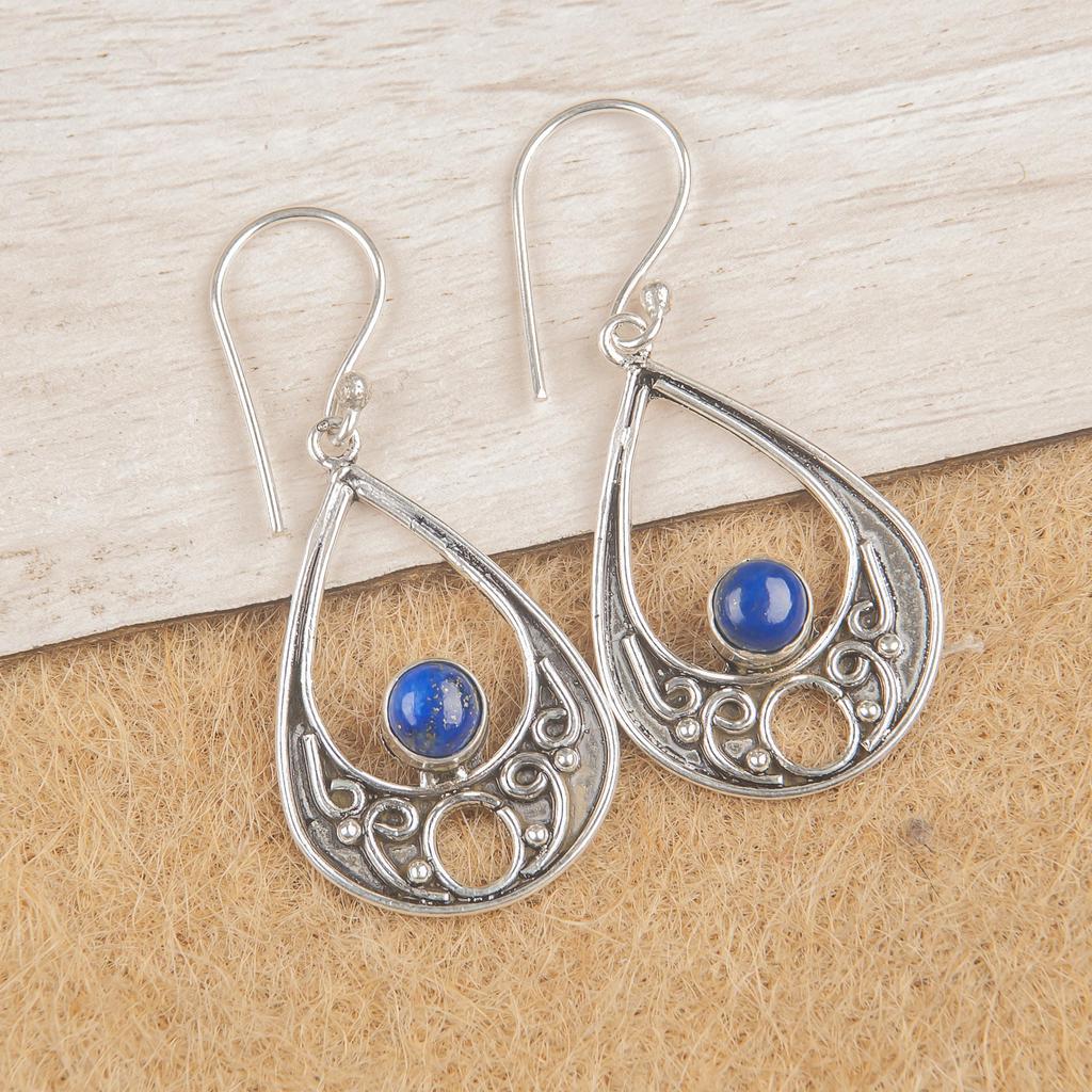 Серьги из лазурита, ювелирные изделия ручной работы, серьги из стерлингового серебра 925 пробы, дизайнерские серьги с драгоценными камнями, подарок для мамы