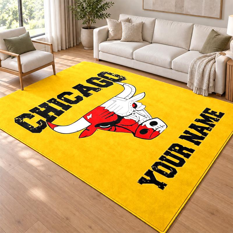 Chicago Bulls Custom Name Personalized Rug Non‑Slip Doormat Floor Carpet Housewarming Birthday Gift for Family Friends