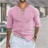 Men's Casual Shirt White Blue Grey Long Sleeve Plain V-Neck Spring and Summer Casual Festival Clothing Clothing Lace-up