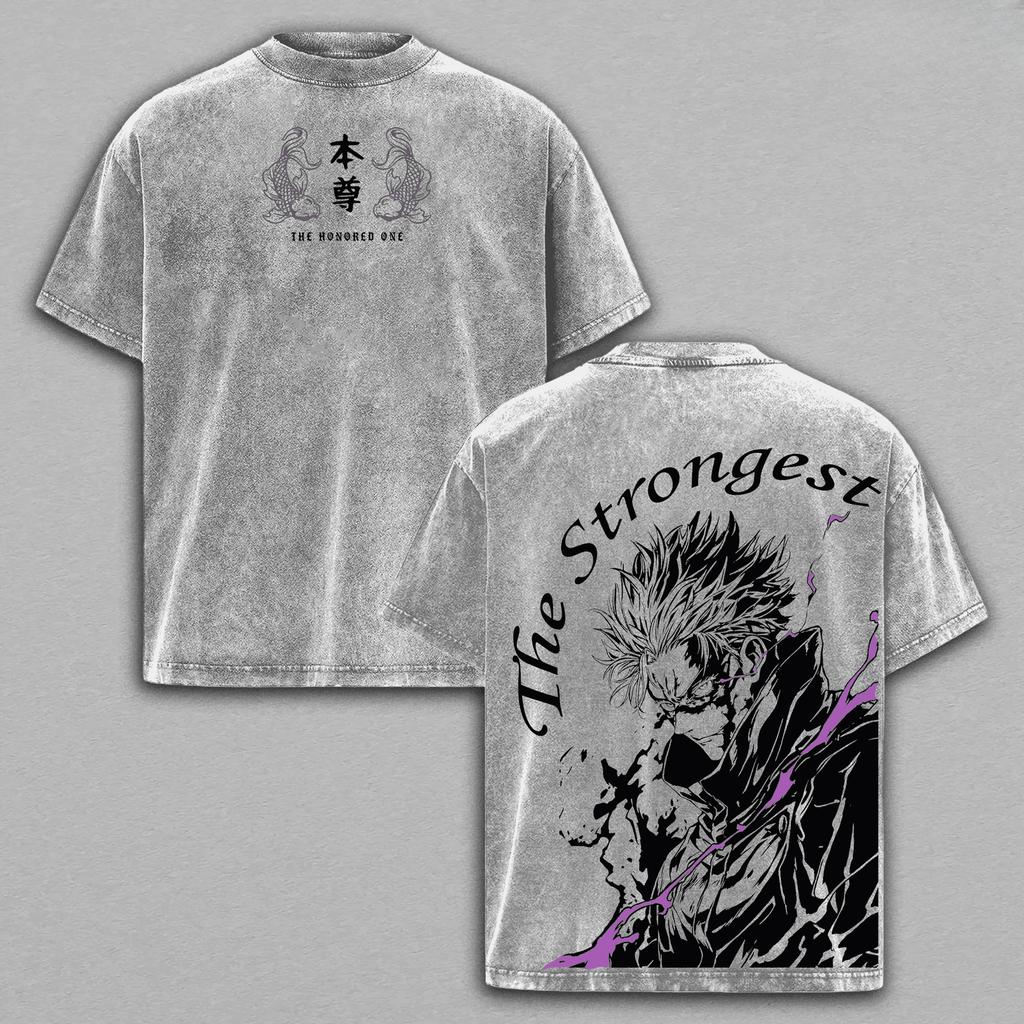 Jujutsu Kaisen Anime T-shirt Gojo Satoru Vintage Washed Oversized Tshirt Short Sleeve Cotton Tees Tops Men's Unisex Clothing