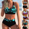 Summer Fashion Design Women's Bikini Two Piece Set Printed Swimwear Lace Up Neck Sports Beach Wear S-5XL