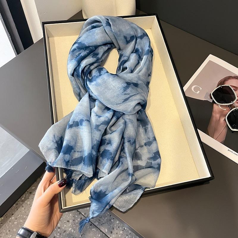 Plain Ombre Ink Painting Abstract Tassel Viscose Shawl Scarf Lady Tie-Dyed Wrap Pashmina Stole Bufandas Muslim Hijab 180*90Cm