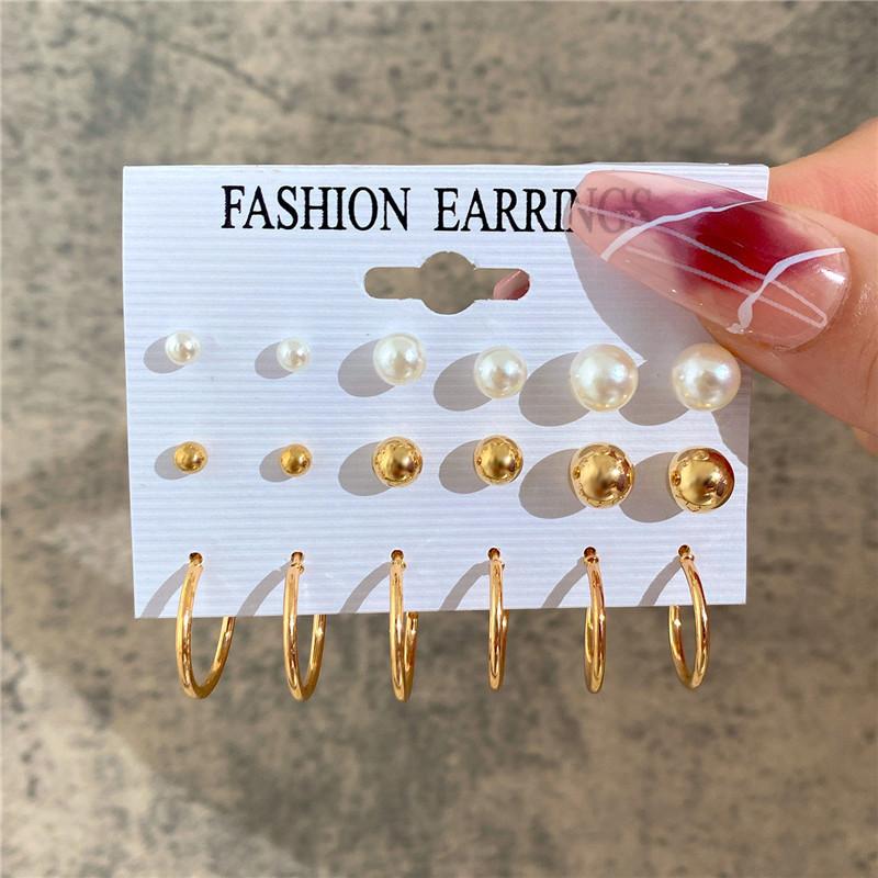 Korean Women Earrings 12 Pair/Set Beige White Pearl Simple Fashion Earrings Wedding Jewelry For Gift Valentine's Day Gift