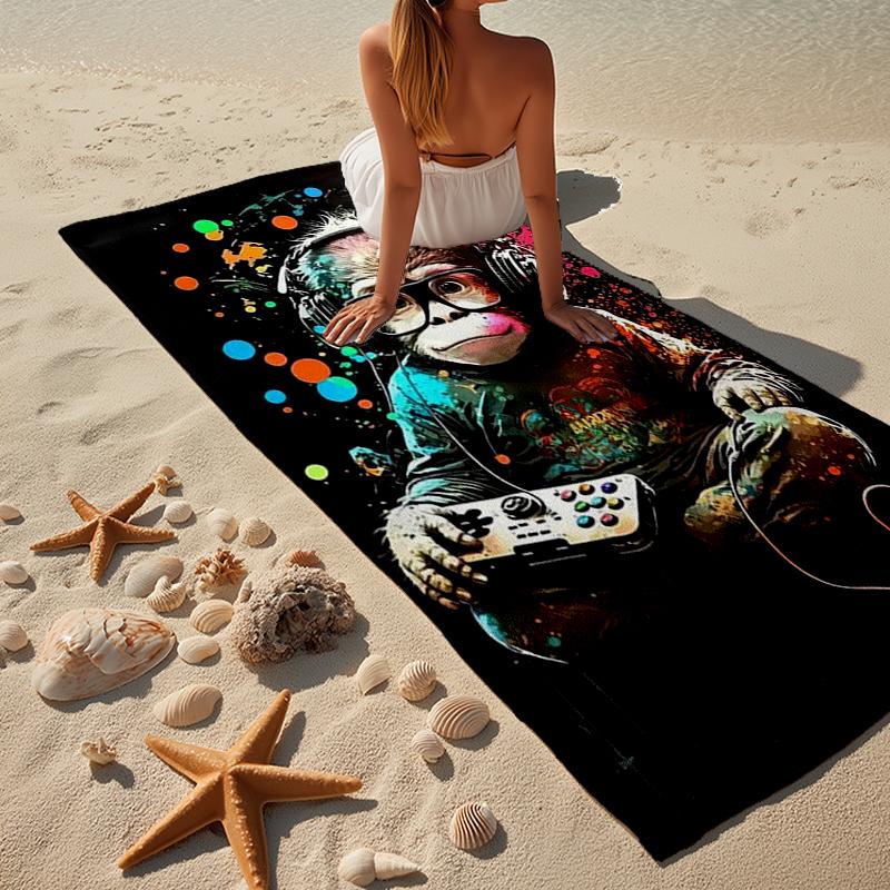 Monkey Gamer Adventure Beach Towel, Super Soft Microfiber, Gift for Her/Him, Birthday, for Pool, Beach, Travel, Home Decor Fan gifts