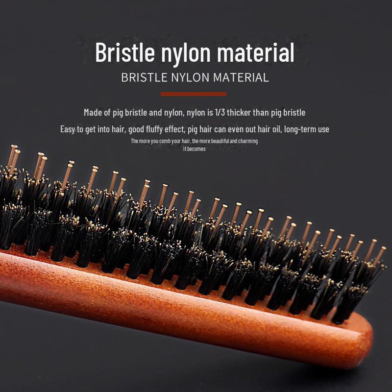 Three-Row Curly Pig Bristle Comb for Fluffy Hair with Pointed Tail - Ideal for Ladies