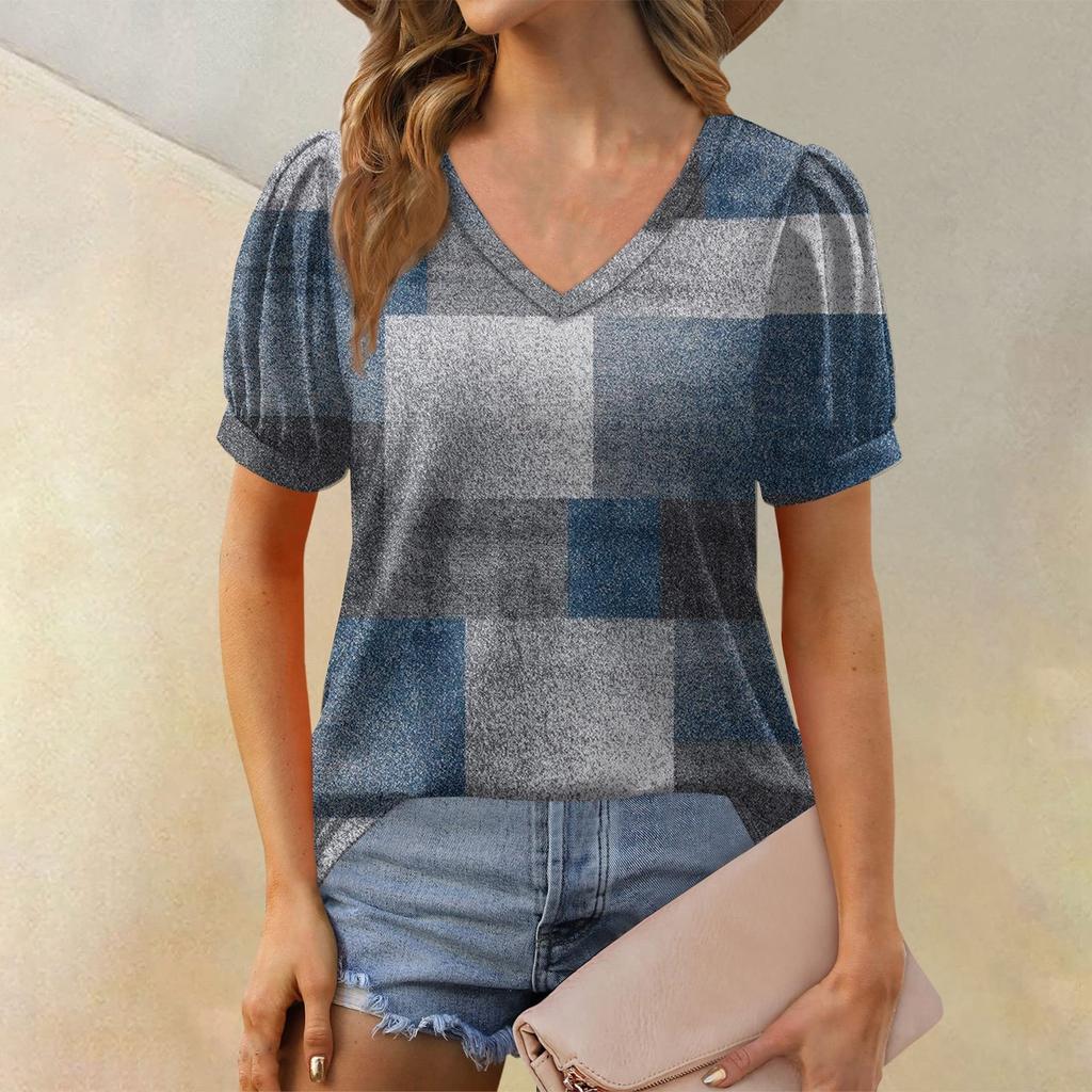 Женская модная футболка с коротким рукавом и V-образным вырезом, с принтом в стиле пэчворк, с цветными блоками, свободная повседневная футболка