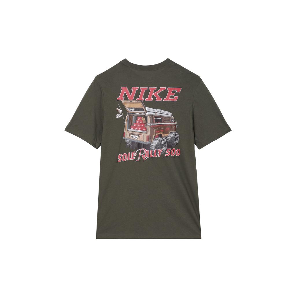 Nike Letter Print Pattern American Retro Ribbed Crew Neck Casual Comfort Short Sleeve T-Shirt Men Tops Khaki-Green FQ3765-325