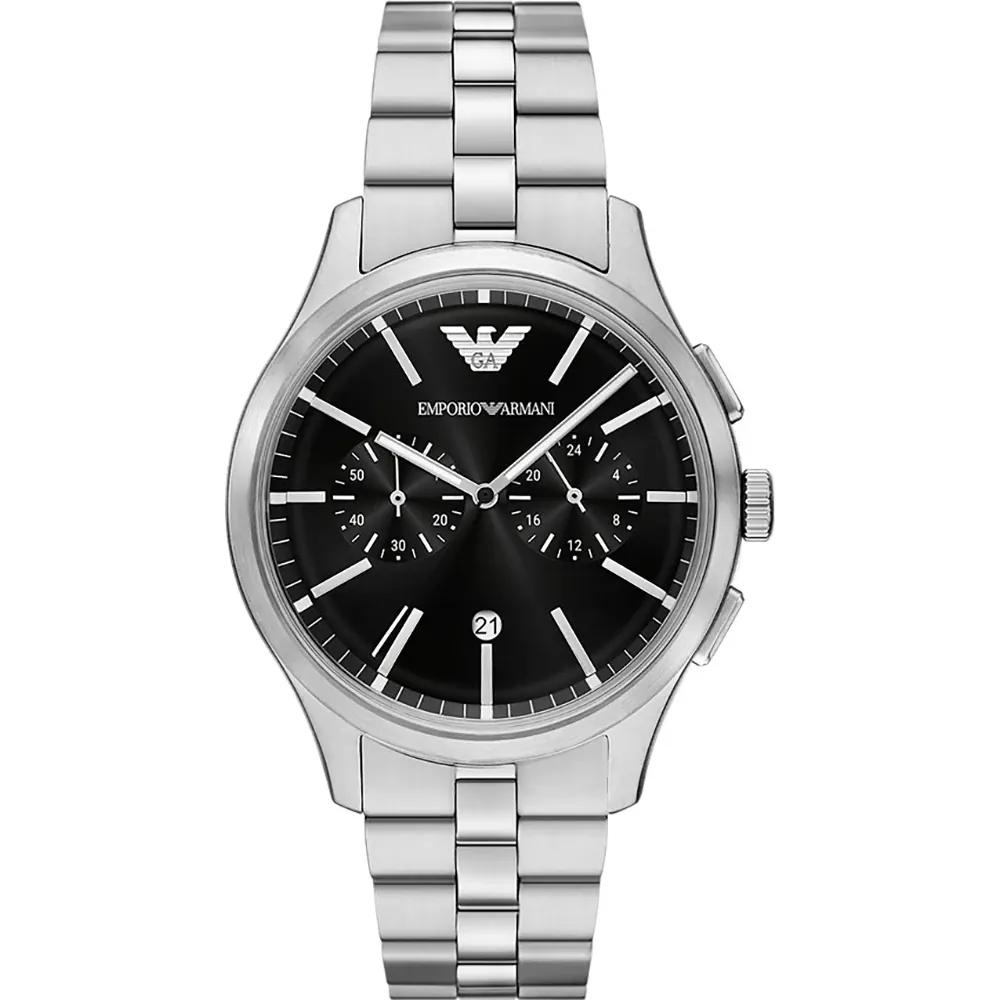 Emporio Armani Мужские кварцевые часы-хронограф Dario из нержавеющей стали AR11691 - Черный циферблат, Серебристый ремешок