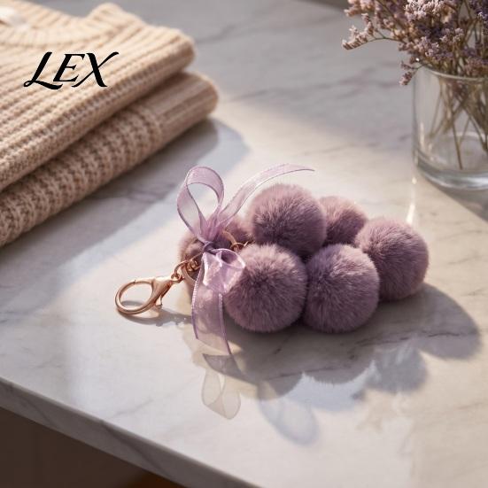 Grape Plushie Charm Plush Keychain for Handbags, Fuzzy Cluster Bag with Decorative Pendant Bow, Fluffy Ball Keyring Backpacks and Purses