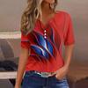 Женская футболка с принтом на пуговицах, короткий рукав, туника, повседневная, выходного дня, модная, базовая, с V-образным вырезом, стандартный топ
