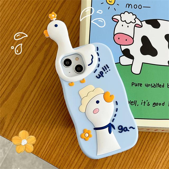 Ins Корейский милый силиконовый чехол с 3d цветком и уткой для Iphone 14 13 12 Pro Max 11, защитная мягкая задняя крышка с милыми животными