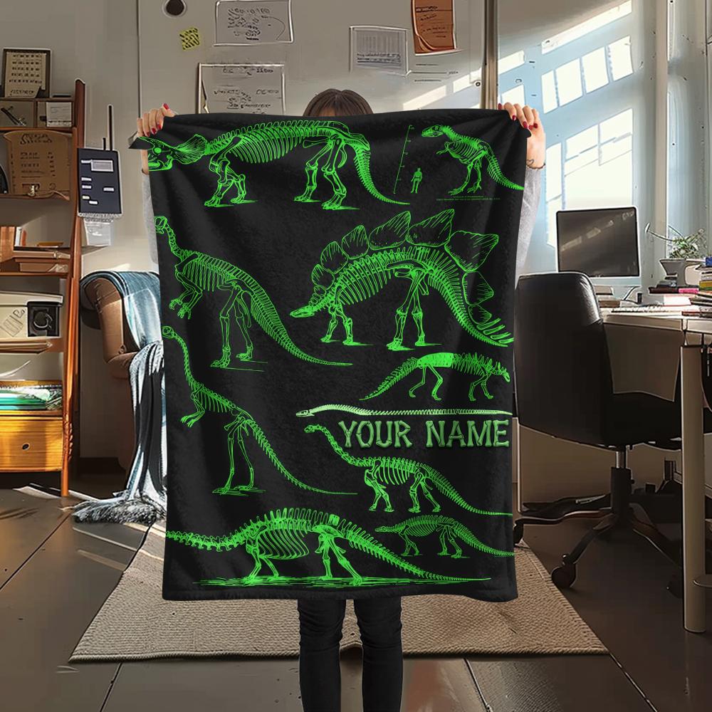1PC Custom Name Dinosaur Grandson Patterned Flannel Blanket Suitable For All Seasons for Home Decor Warmth and Comfort Gifts Holiday Present_lx