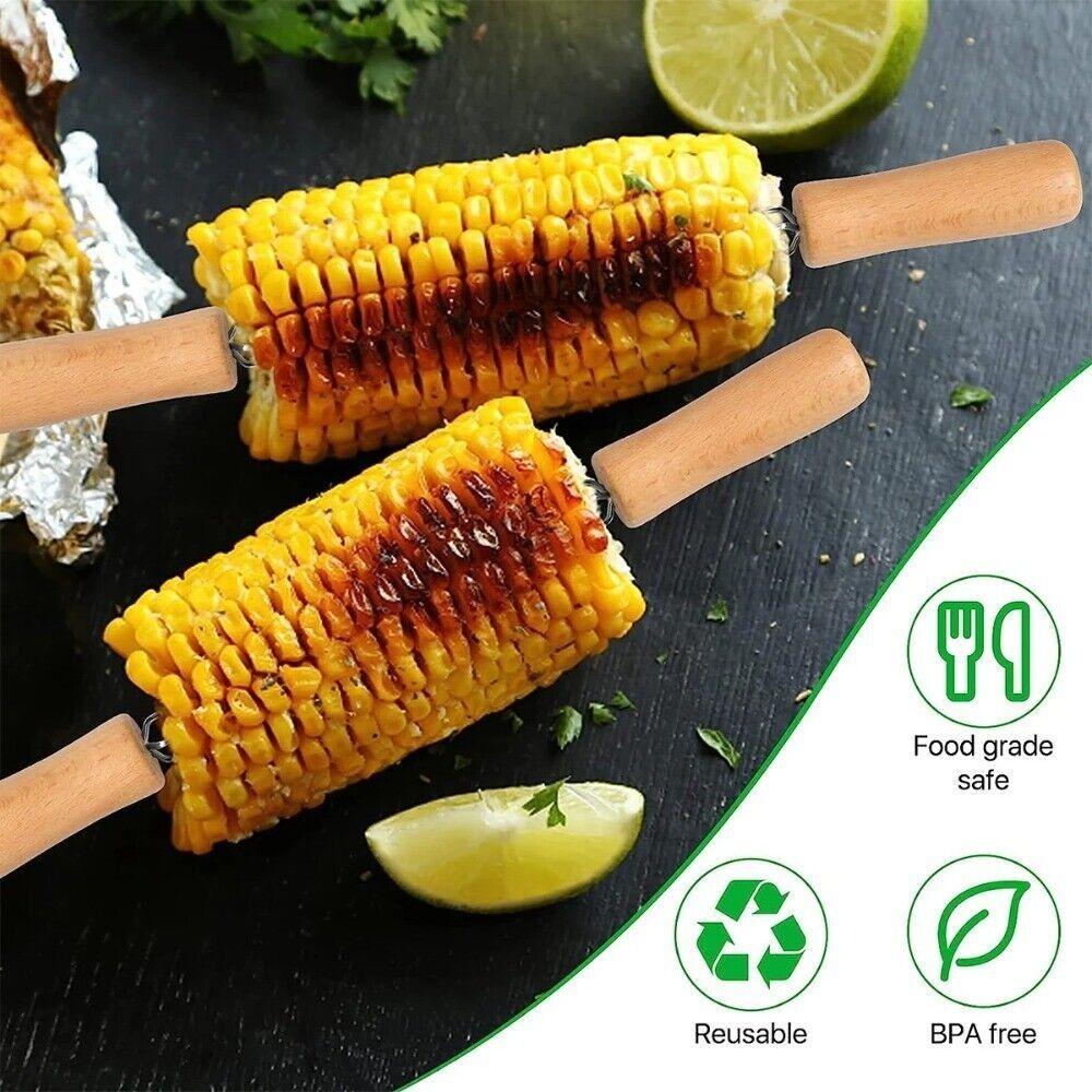 Wood Handle Corn Holders Anti Scalding Barbecue Needle Durable Barbecue Fork