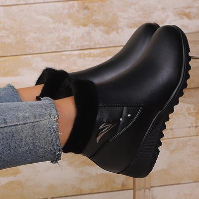 Туфли-лодочки большого размера на танкетке, толстой подошве, с круглым носком, для мам, зимние, из короткого плюша, с низким голенищем, модные ботинки, теплые хлопковые туфли для женщин