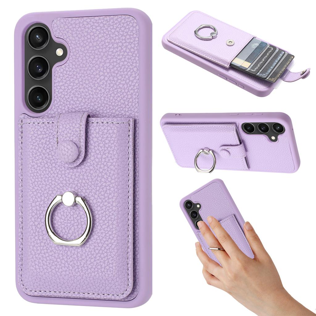 For Samsung Galaxy A15 4G/5G Case Drawing Type Card Slots Litchi Texture Leather Back Cover with Ring Kickstand