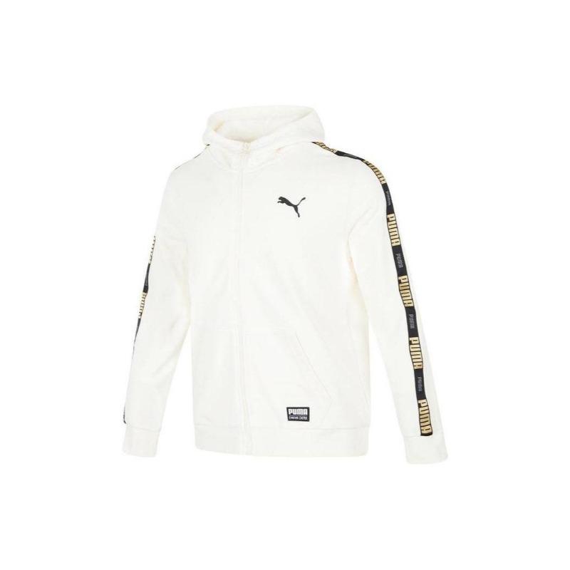 Puma Сплошная полосатая куртка с логотипом и надписью на молнии с капюшоном унисекс, верхняя одежда, белый цвет 539532-93