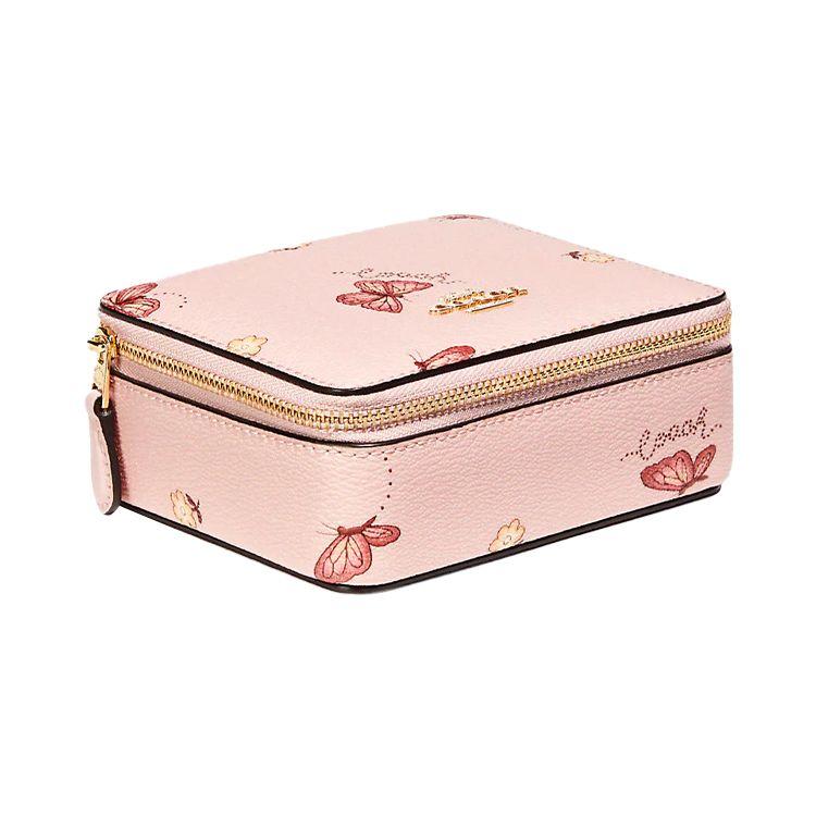 Coach Jewelry Box 13 Zipper Flip Butterfly Print Leather Cosmetic Bag Coin Purse Women cosmetic bag Pink C8082G-IMAOM