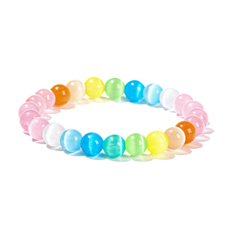 Rainbow Cat Eye Bracelet Natural Stone Beads Stretch Bracelet for Women Crystal Chakra Jewelry