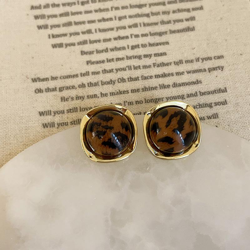 Нишевые высококачественные серьги-гвоздики из смолы с леопардовым принтом, женские осенне-зимние ретро-легкие роскошные модные элегантные универсальные серьги для поездок на работу