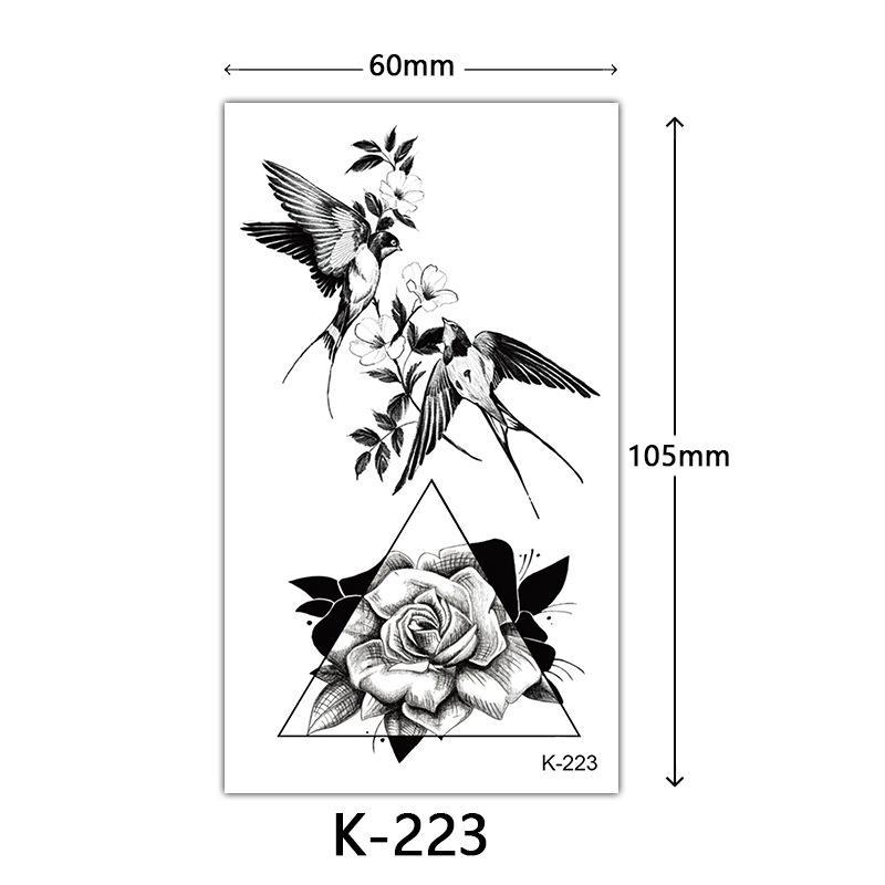 English Letter & Flower Butterfly Tattoo Stickers - Waterproof & Sketch Line Design