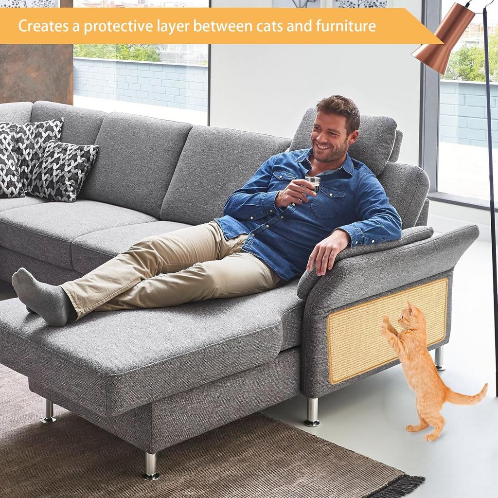 6 Pcs Cat Scratcher Mat, Sisal Cat Scratching Pad Scratch Mat for Cat with Adhesive Loop Tape Cat Scratch Pad Rug for Protect Wall Couch Carpet