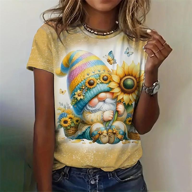 Футболка с рождественским снеговиком с 3D-принтом для женщин, футболки с цветочным принтом и павлином, летние свободные футболки с короткими рукавами и круглым вырезом