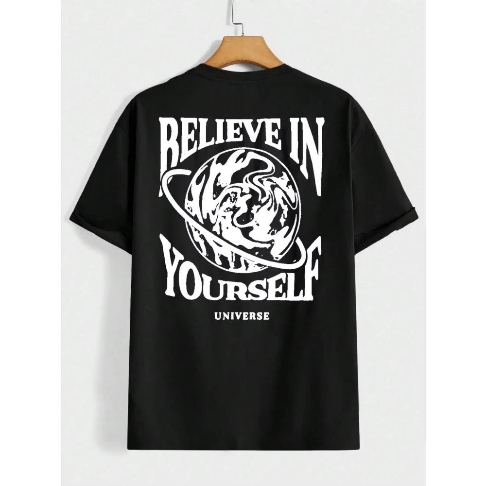 Футболки мужские Believe In Yourself Universe с забавной графикой, хлопковые, повседневные, с коротким рукавом, модные, дышащие, свободные, большого размера