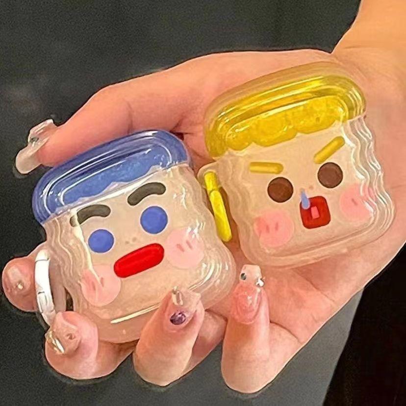 Милый забавный чехол для наушников AirPods AirPod 2 3, прозрачный чехол с мультяшным рисунком и кольцом для ключей, мягкий силиконовый чехол для AirPods Pro