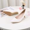 6CM Middle Heel Shallow Mouth Pointed Single Shoes White Work Footwear Professional High-heeled Shoes Women Wedding Shoes Bride