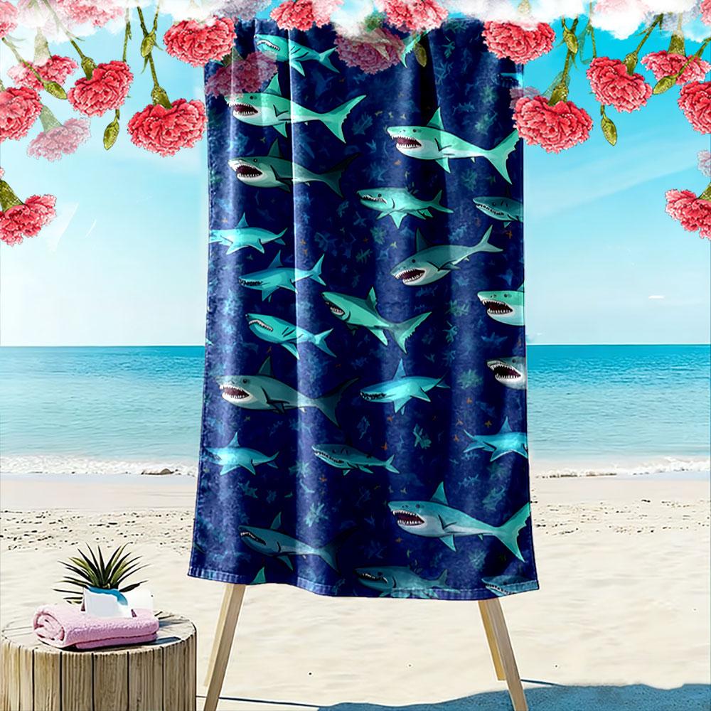 Fierce ocean predators glide. Print beach towel, quick drying, suitable for travel, outdoor sports, jogging, the beach and swimming, gift
