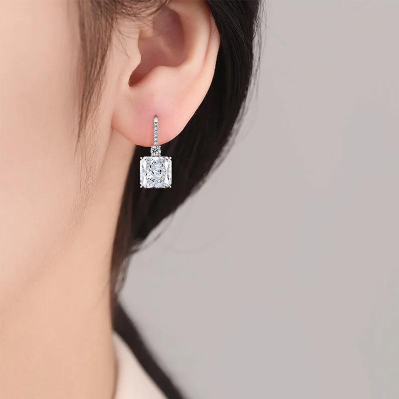 925 Sterling Silver Ice Flower Cut Crystal Zircon Perfume Bottle Ear Hook Birthday Anniversary Wedding Party Gift