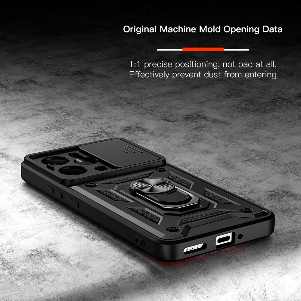 KEYSION Ударопрочный чехол для Realme 14 5G 14T 5G Slide Camera Lens Защитное кольцо Подставка для телефона Задняя крышка для OPPO Realme 14T 5G