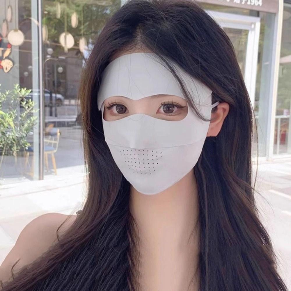 Neck Protection Sunscreen Mask Solid Color Ice Silk Mask Detachable Womne Face Shield  Summer