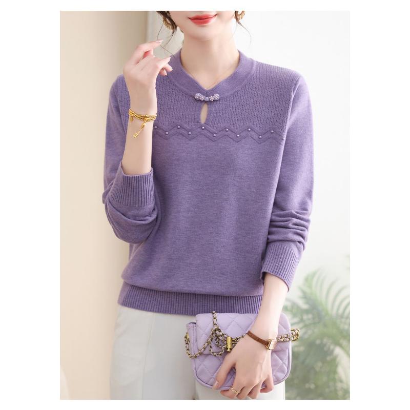 Универсальный модный свитер однотонного цвета в китайском стиле, вязаный топ с длинным рукавом