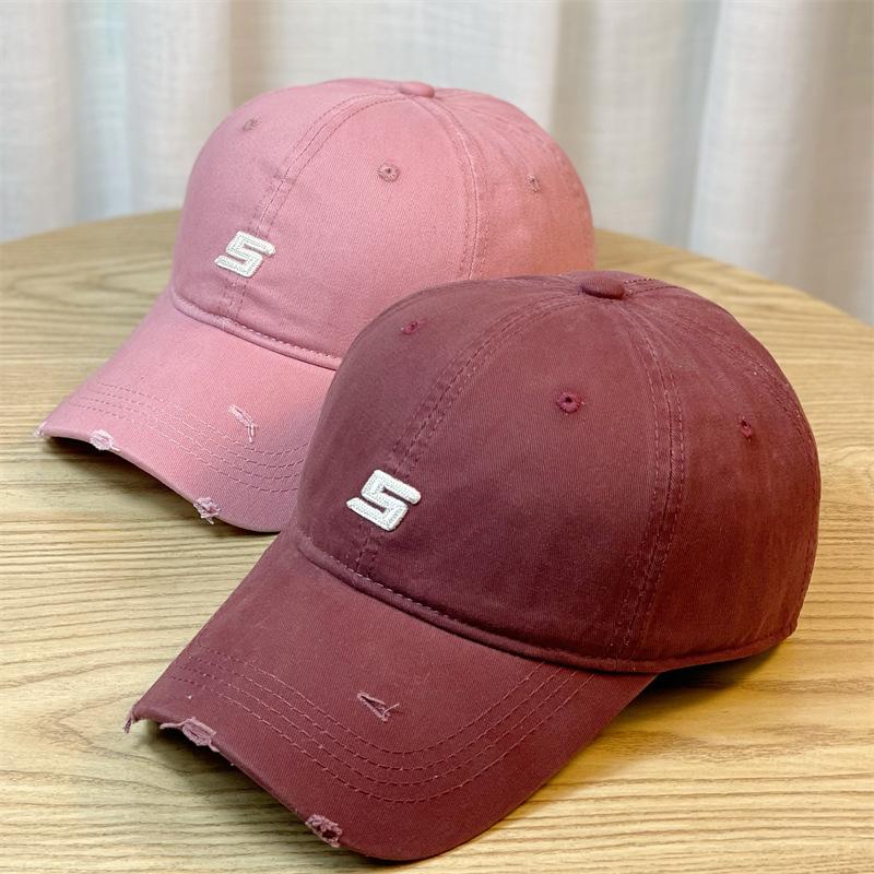 Original design embroidery S Letter print soft-top sports baseball cap for men, simple distressed duckbill cap for women, new style
