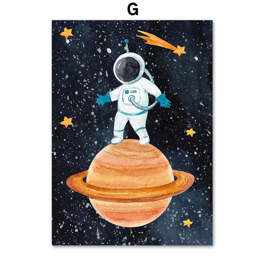 1Pcs Wall Art Canvas Painting Cartoon Astronaut Interior Paintings Living Room Home Decor Space Numbers Letters Kindergarten No Frame