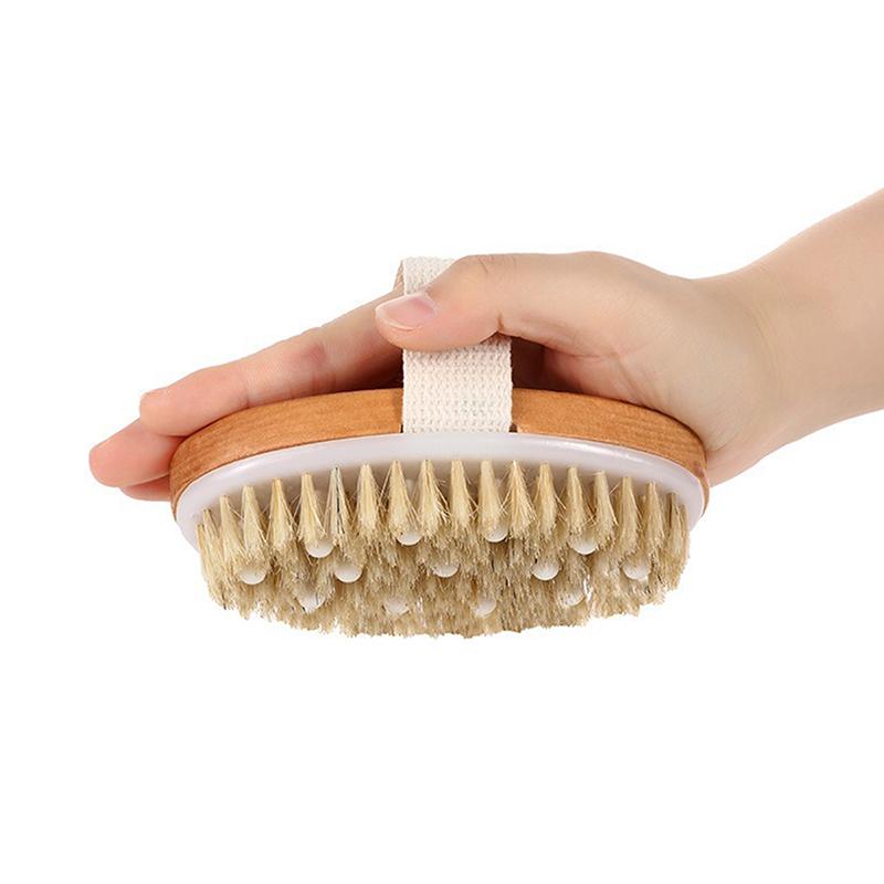 1 шт. отшелушивающая деревянная массажная щетка для тела, душевая щетка с натуральной щетиной, мягкая спа-щетка для ухода за кожей для женщин и мужчин, влажная и сухая щетка для тела