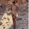 EDOLYNSA 2024 Kintted Cover Up Beach Сексуальная Холтер Без Рукавов Прозрачный Макси Разрез Bodycon Летнее Платье Бикини Прикрытия Элегантный Холтер Пляжное Платье